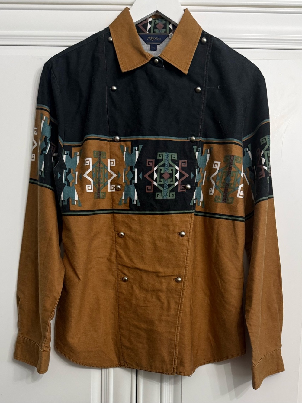 VTG Roper Women's Western Border Print Staggered Button Southwestern Cowgirl